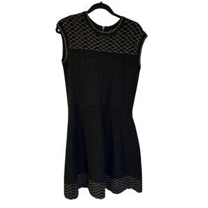 Ted Baker Women's Tessai Skater Dress Size 10 US Black Gold Knit Cutouts Party